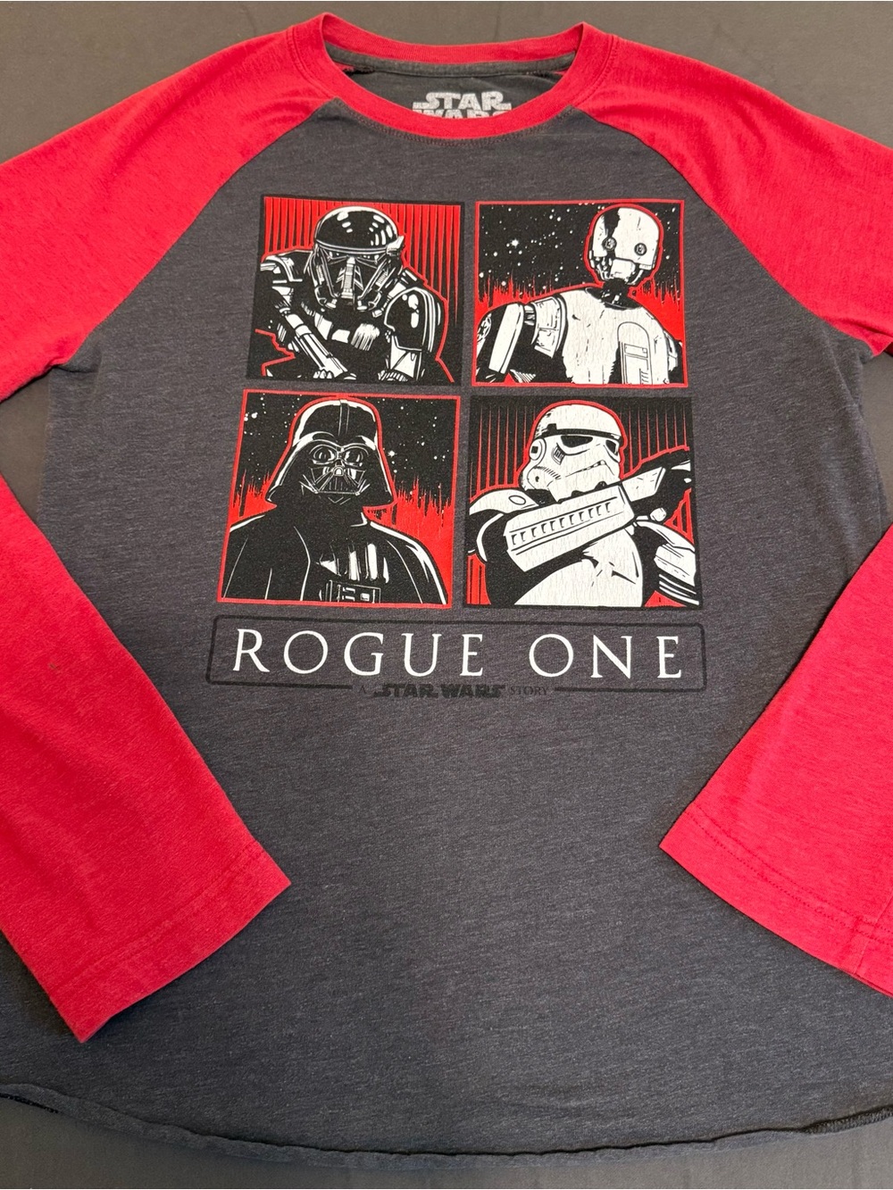 Star Wars Rogue One Kids Long-Sleeve Raglan Tee - Red and Charcoal